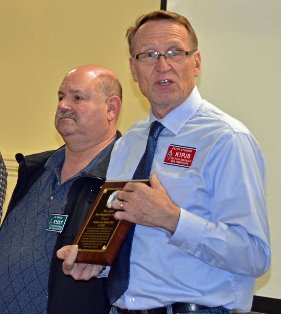 Peter and Al Presenting a Plaque Noting Our Club's 35+ Year Affiliation with the ARRL