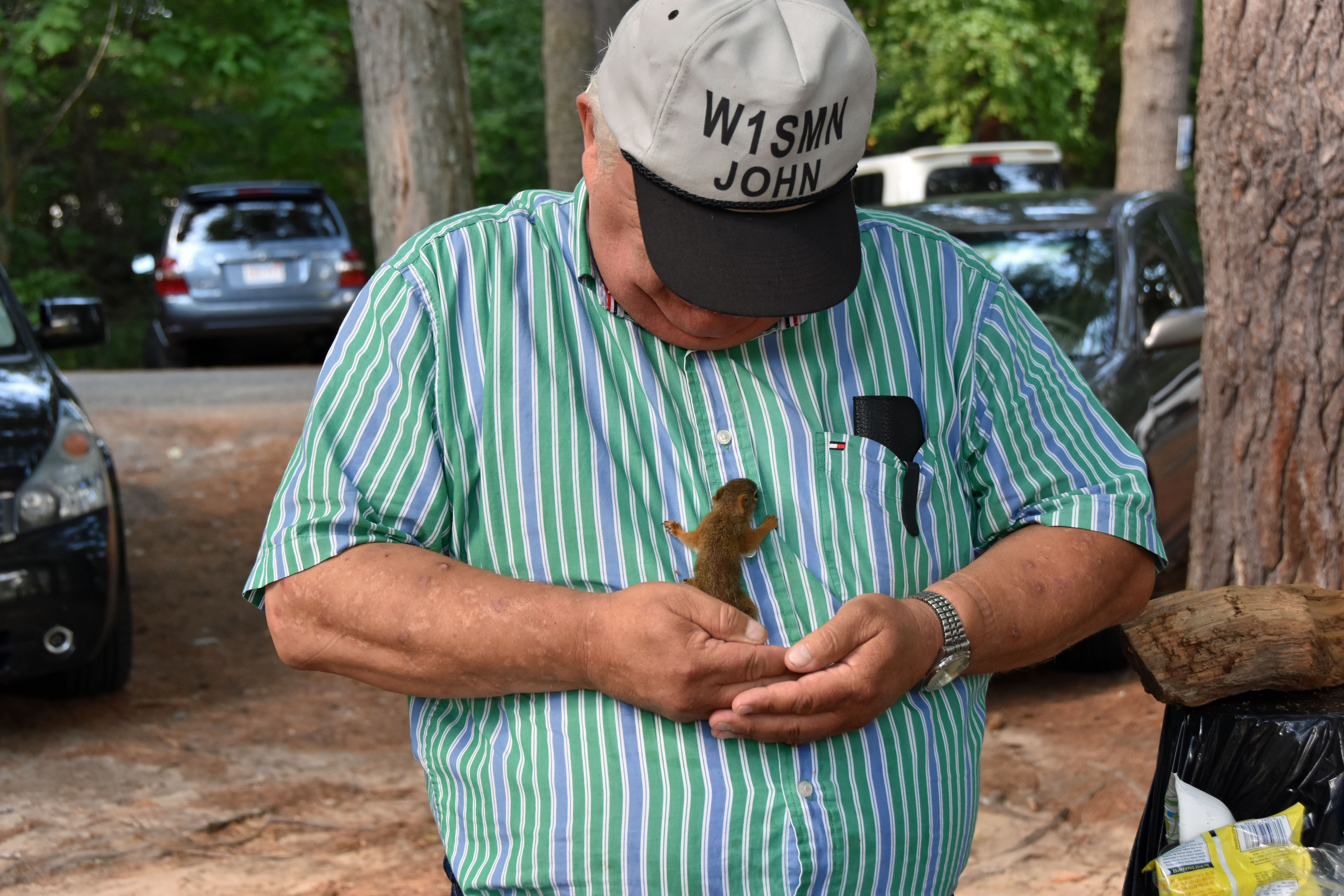 Family Picnic - John with our Squirrel visitor
