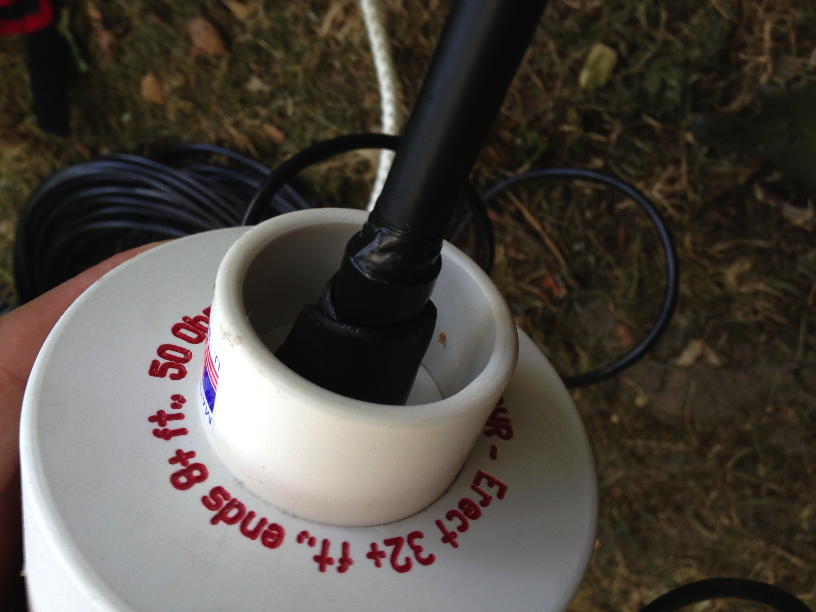 First Antenna - Layers of super 88 and weatherproofing electrical tape fastened to antenna connection point First Antenna - Layers of super 88 and weatherproofing electrical tape fastened to antenna connection point