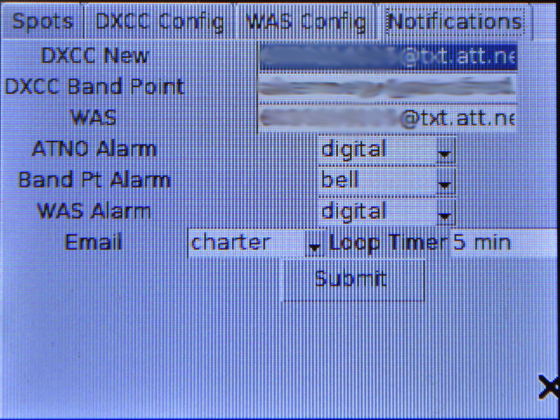 Ham Radio Raspberry Pi Project - Notification Configuration Screen Ham Radio Raspberry Pi Project - Notification Configuration Screen