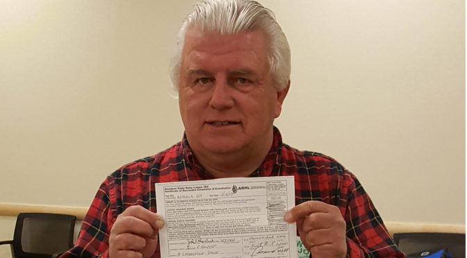 John Halbert, W1SMN with his General License Class CSCE!