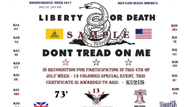 2017 Thirteen Colonies Certificate