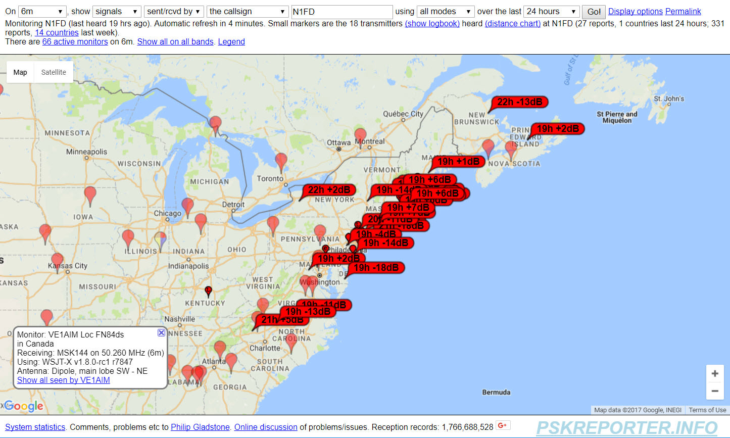 PSK Reporter map shows where we were heard on 6m FT8 PSK Reporter map shows where we were heard on 6m FT8