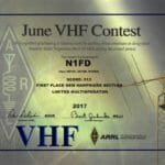 ARRL VHF Certificate 2017