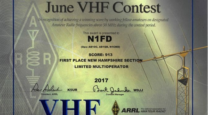ARRL VHF Certificate 2017