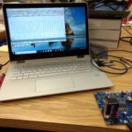Testing the oscillioscope on a circuit board.