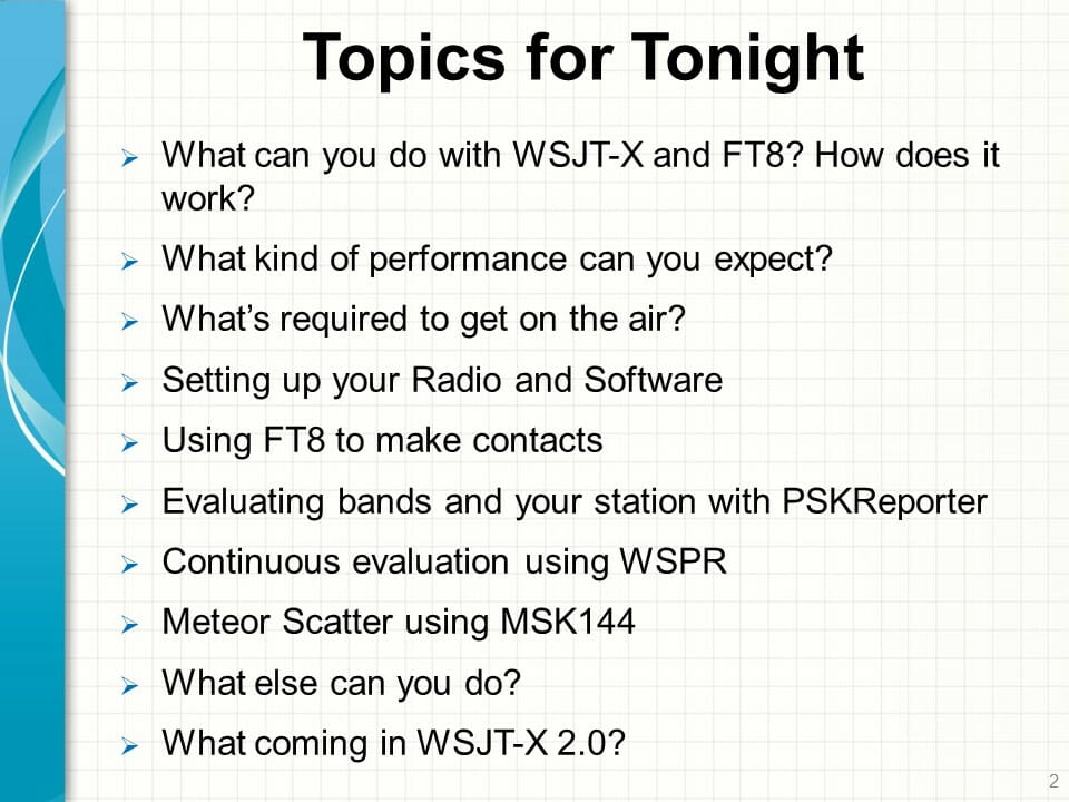Topics Cover During WSJT-X Tech Night
