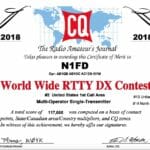 CQ WW RTTY 2018 Certificate