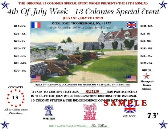 13 Colonies Special Event Certificate