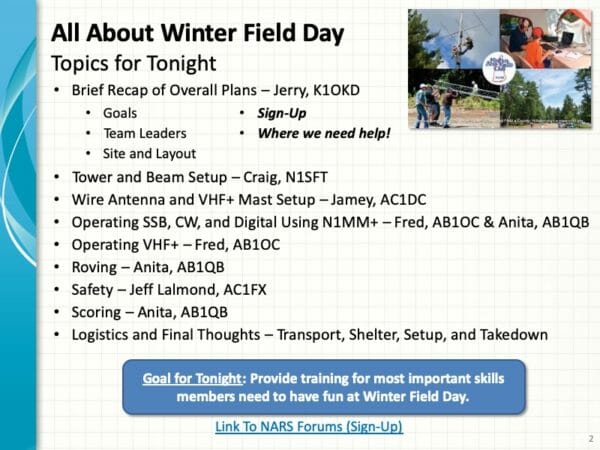 All About Winter Field Day Tech Night Topics