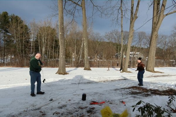 Jon AC1EV and Fred AB!OC Putting Up The 40m Delta Loop
