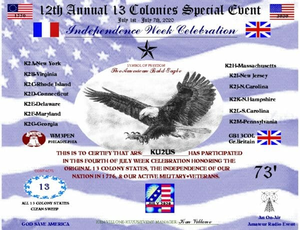 2020 13 Colonies Special Event Certificate - K2K Included