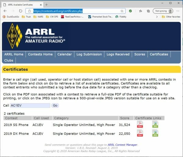 ARRL Certificate Search