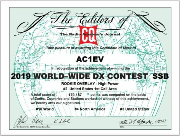Certificate of Merit - Rookie Contesting