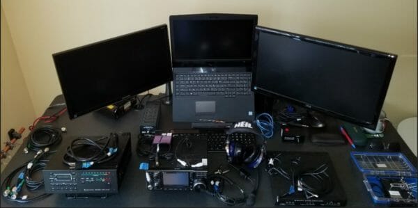 Components Laid Out - One Radio, Two Shacks