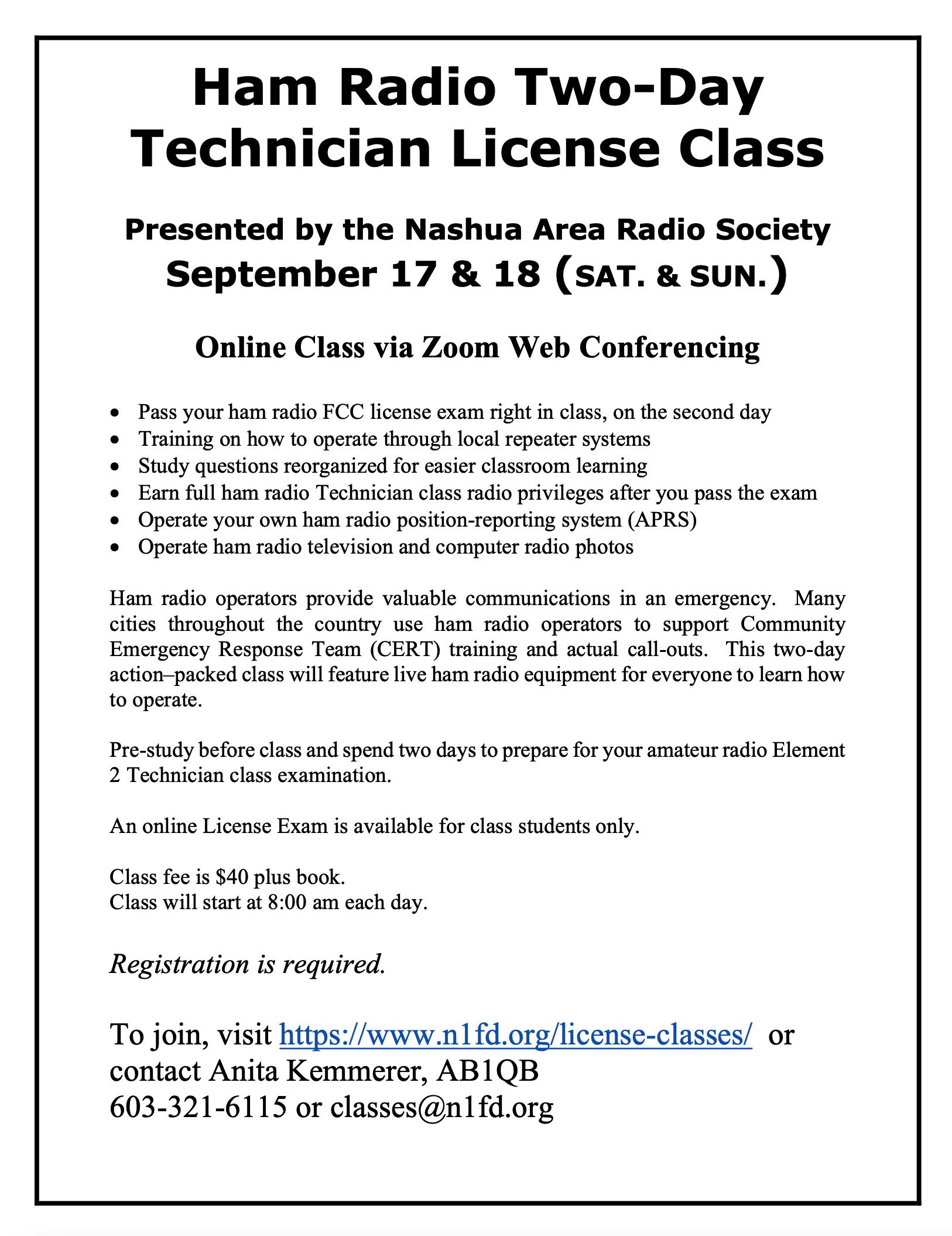 Nashua Area Radio Society License Classes