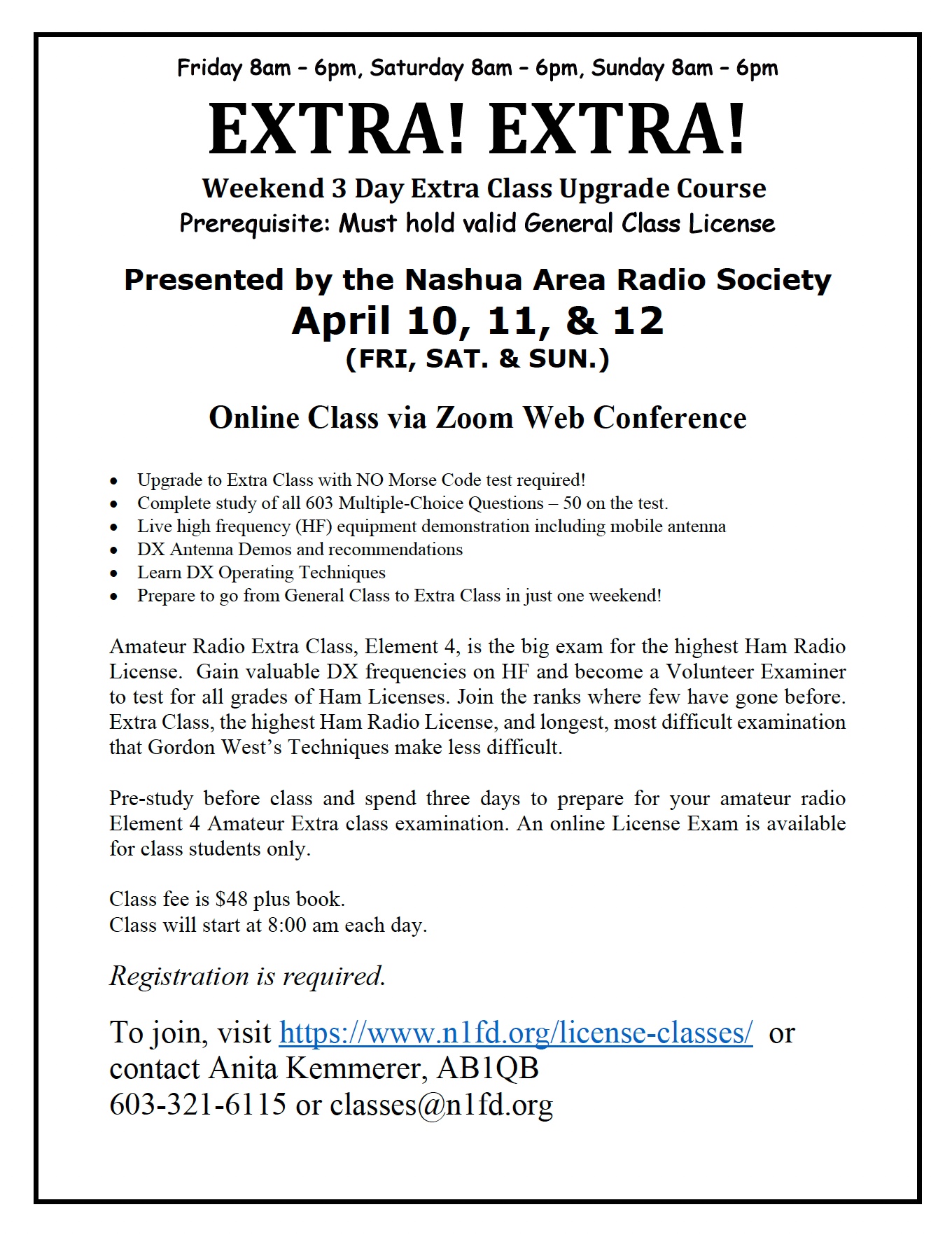 Spring 2026 Extra Class Flyer