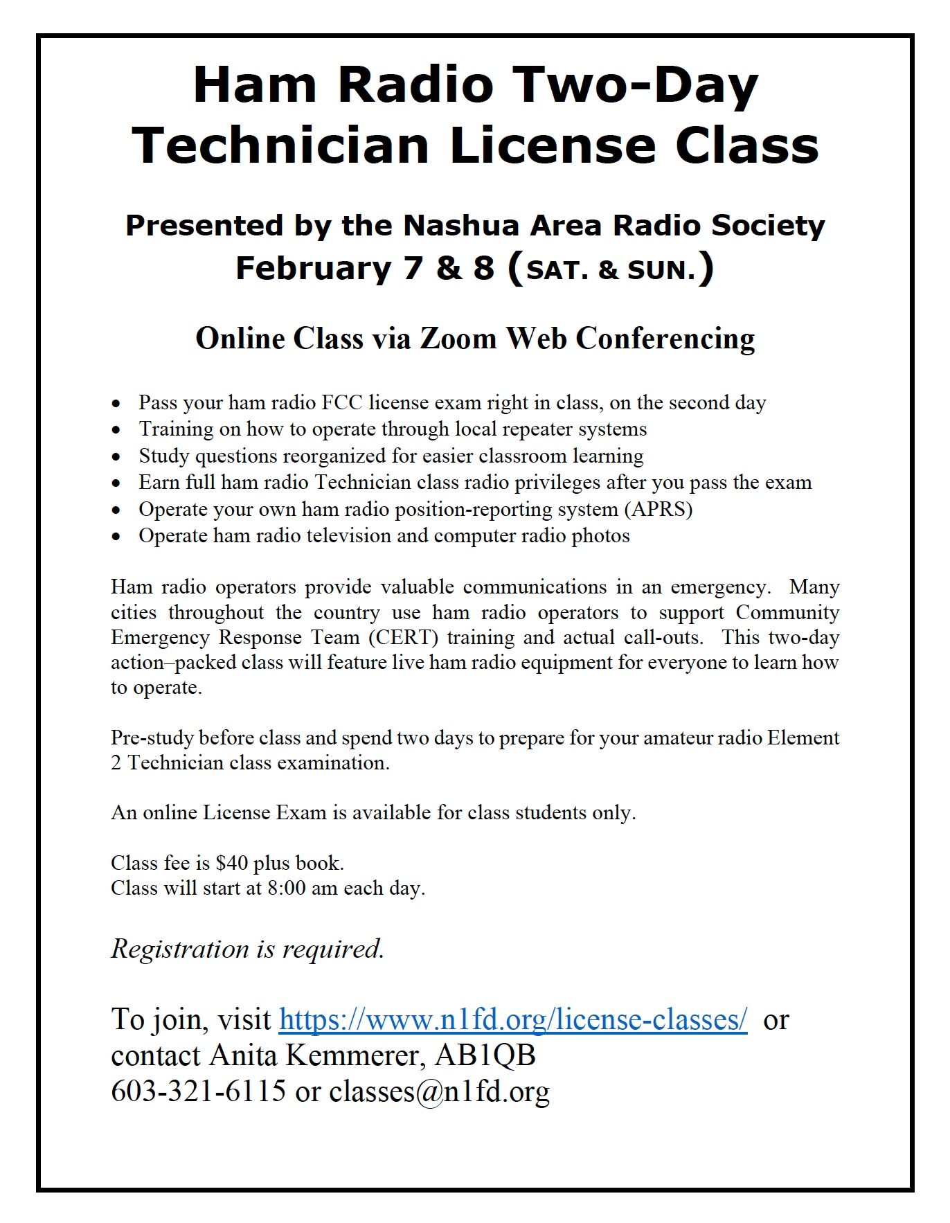 Spring 2026 Technician Class Flyer