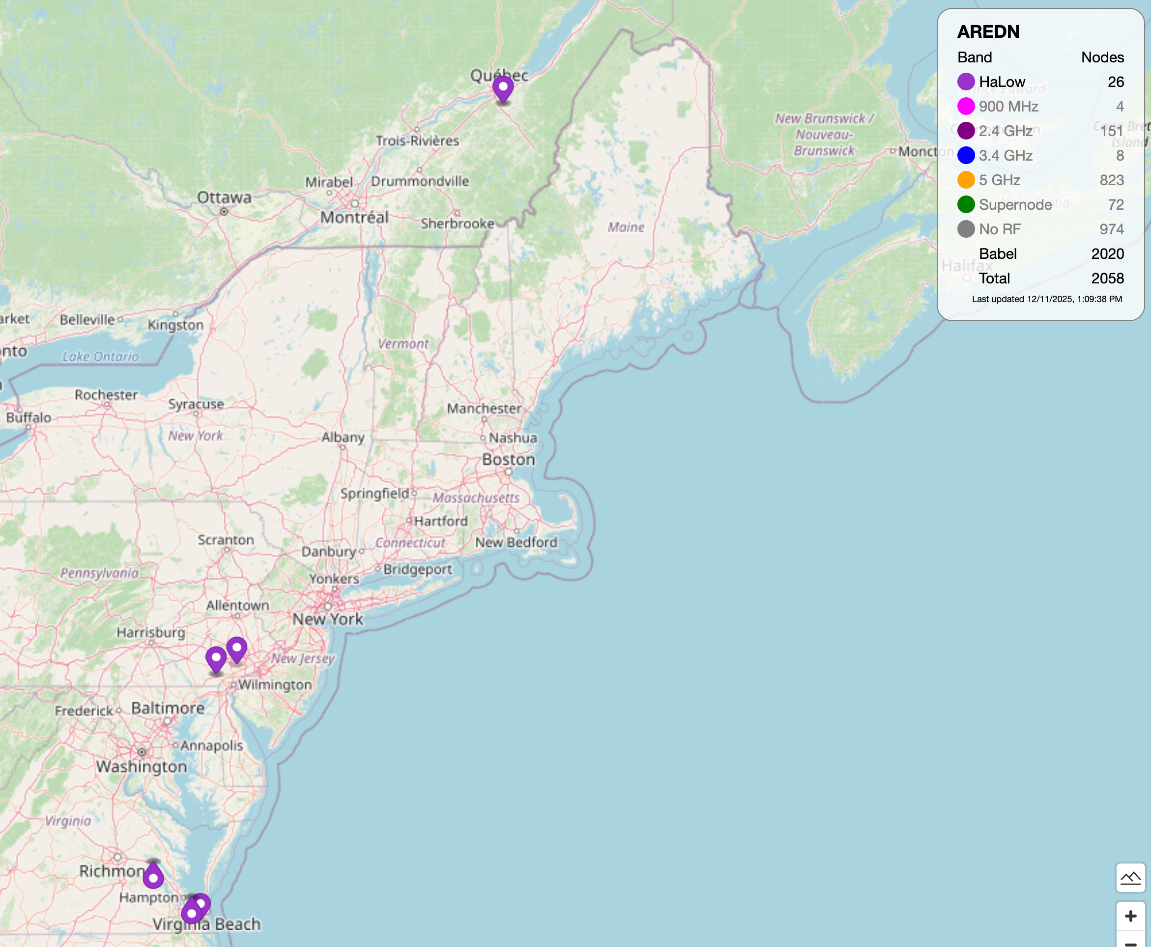 AREDN Eastern US Sites with HaLow Support